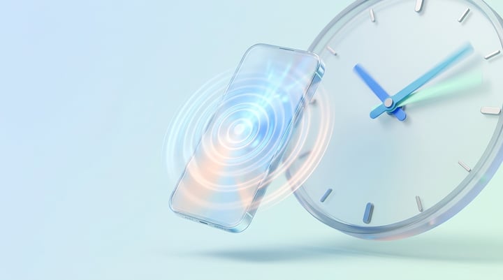 Speed-to-lead concept illustration showing a smartphone with signal rings in front of a clock, representing fast response time