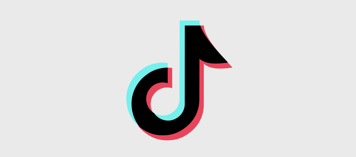 The TikTok logo featuring a stylized black musical note with cyan and pink shadow outlines, set against a light gray background.