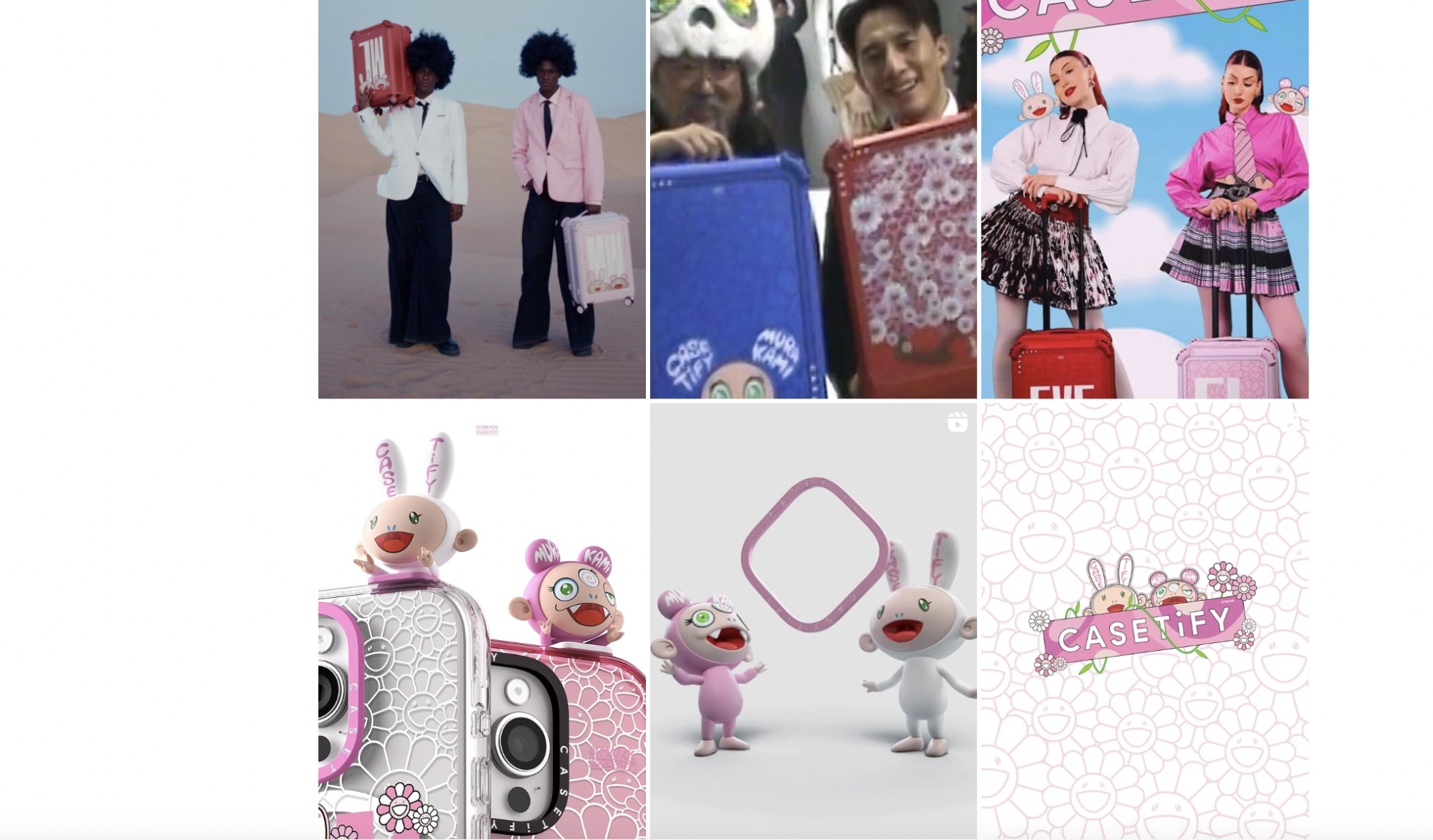 Casetify Instagram collaboration featuring luggage, phone cases, and character designs in promotional posts