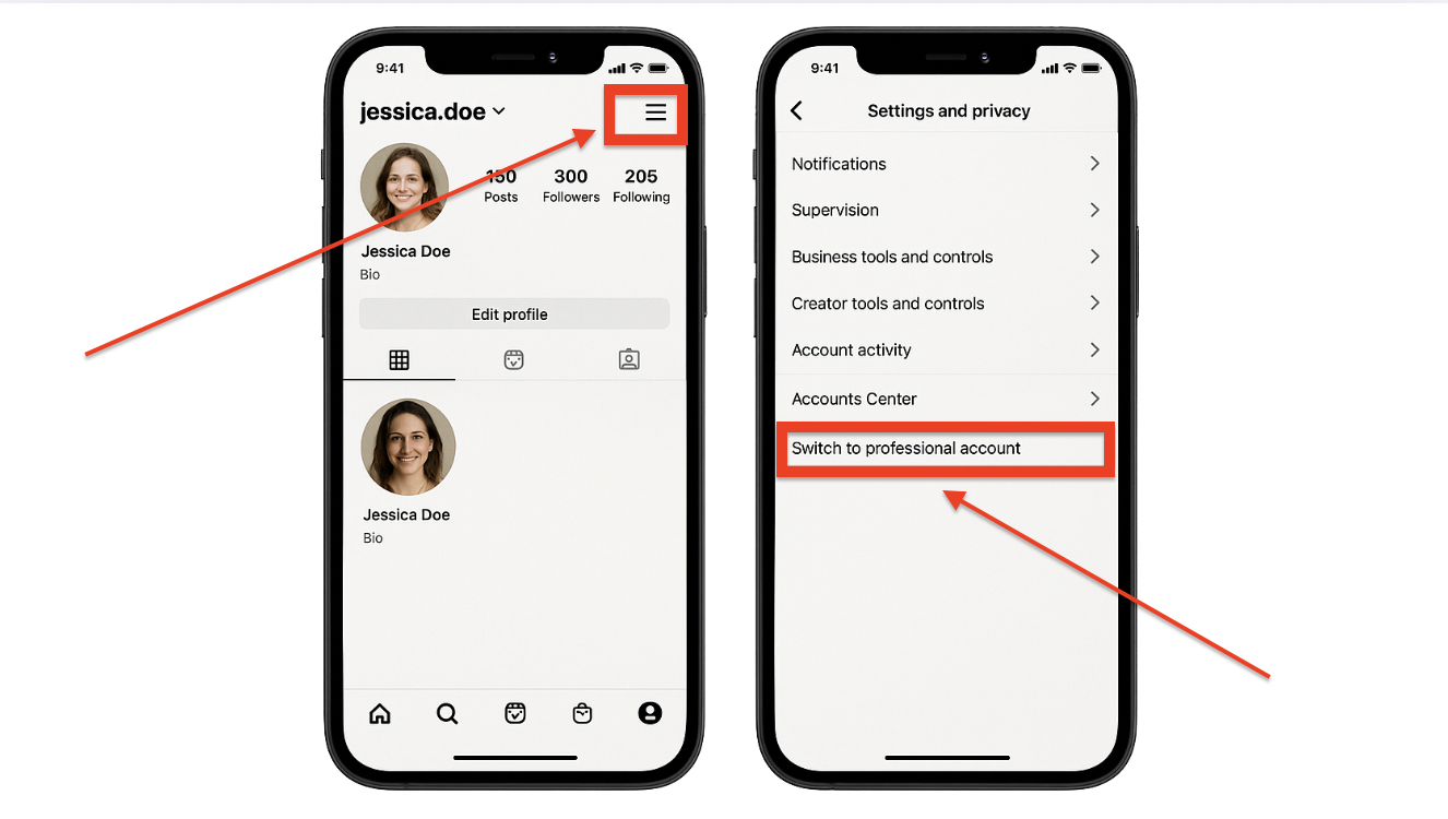 Steps to switch Instagram profile to a professional account from settings menu