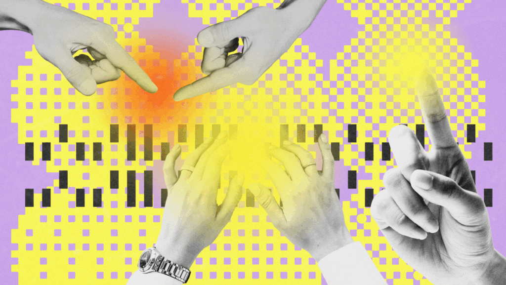 Hands pointing at a glowing CTA button concept, symbolizing lead generation and digital marketing conversions.
