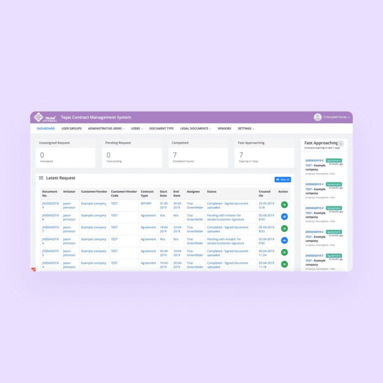 Contract Management Software dashboard