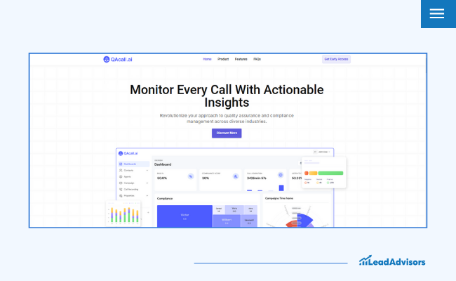 A screenshot of a website featuring a clean layout with the headline 'Monitor Every Call With Actionable Insights,' displaying a dashboard interface, charts, and metrics, illustrating the importance of good UX design in web development