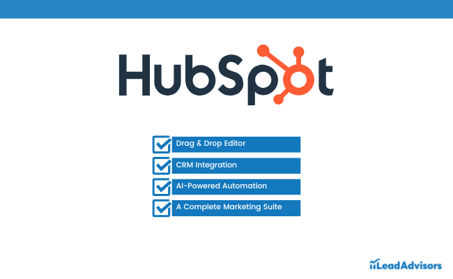 HubSpot logo and its features as an email automation tool