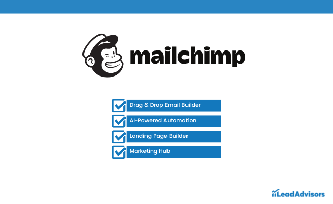 Mailchimp logo and its features with email automation