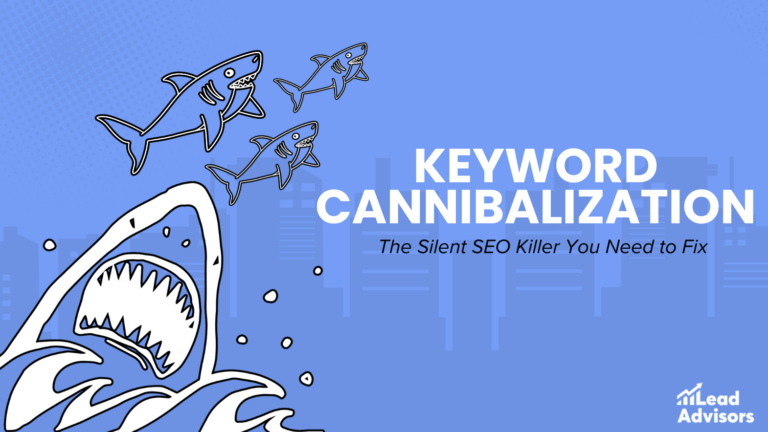 A screenshot of a Google Docs document featuring an infographic with sharks and the text "Keyword Cannibalization: The Silent SEO Killer You Need to Fix," symbolizing competition among website pages for the same keyword.