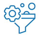 Icon of a gear and a funnel with a droplet, representing increased efficiency and conversion optimization.