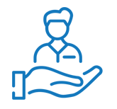  Icon of a person holding out a hand, symbolizing excellent customer experience and support.