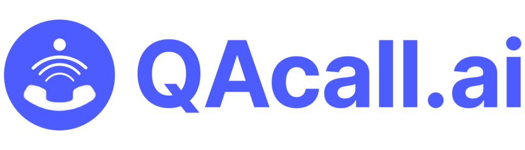 QAcall.ai logo – a circular waveform symbol in blue next to the brand name.