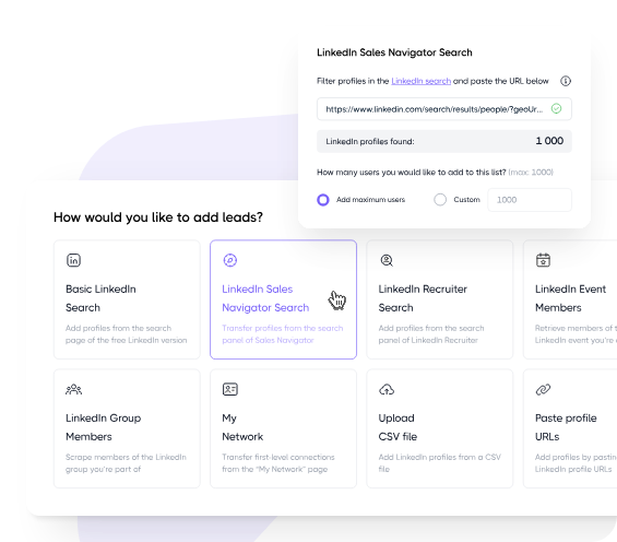 Dripify campaign builder using LinkedIn Sales Navigator search to import lead profiles