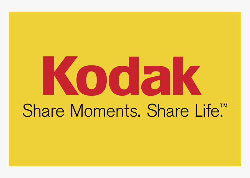 Yellow Kodak banner with the red logo and the slogan 'Share Moments. Share Life.', emphasizing emotion, memory, and one of Kodak’s most famous slogans.
