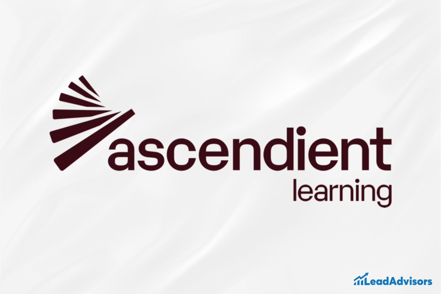 Ascendient Learning logo with a dynamic maroon graphic resembling upward-moving pages or steps, paired with clean, modern typography. The design conveys growth, education, and forward movement, supported by the LeadAdvisors logo in the corner.