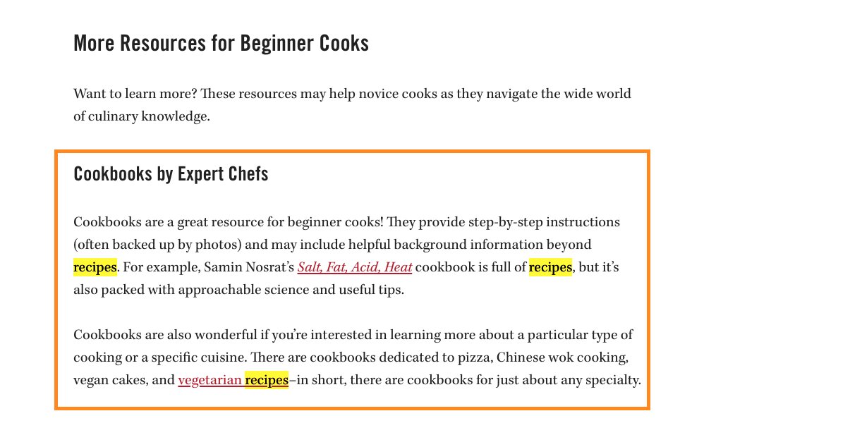 types of keywords LSI Cookbook tips for beginner cooks
