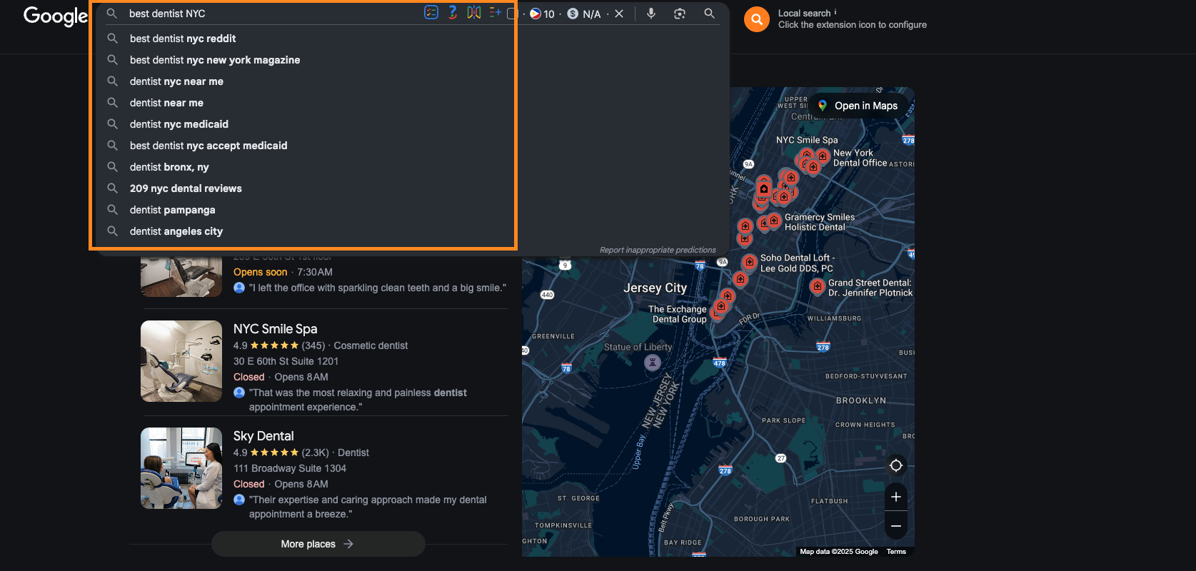 types of keywords geo located Local dentist search NYC