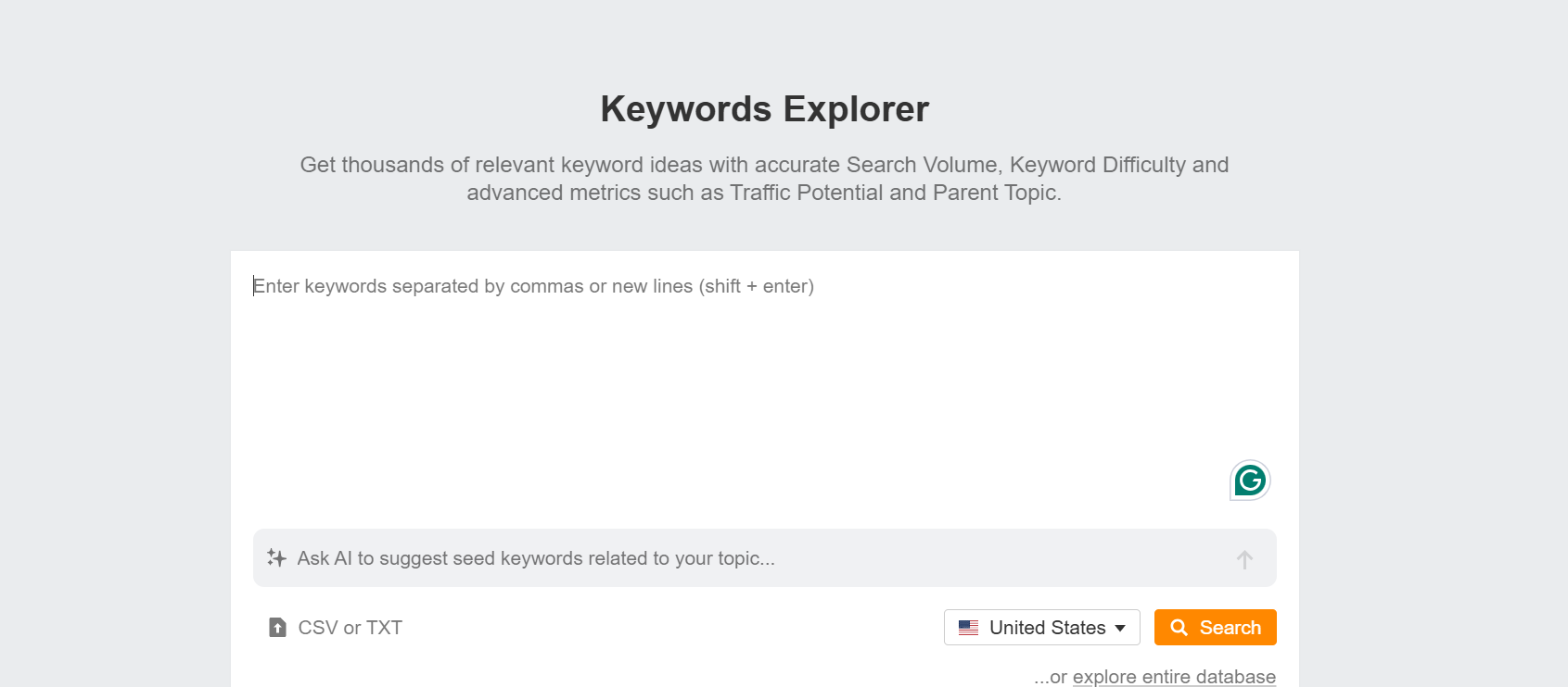 Ahrefs Keywords Explorer search box