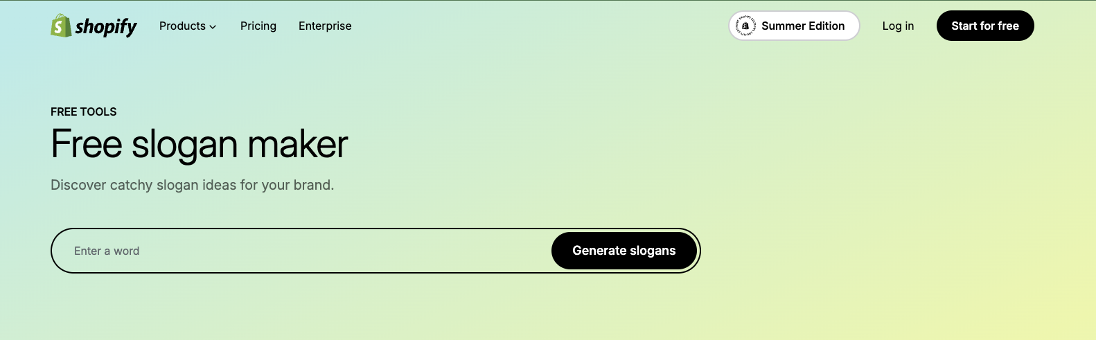Shopify slogan maker interface with single keyword input field and instant generate button for quick e-commerce slogans