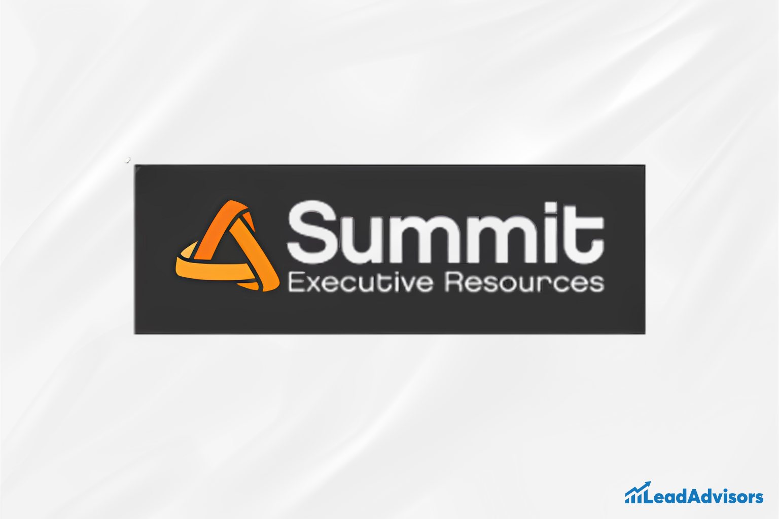 Summit Executive Resources logo featuring a stylized orange triangular ribbon symbol beside bold white text on a dark background. The logo suggests a professional and strategic brand identity, with the LeadAdvisors logo appearing in the corner.