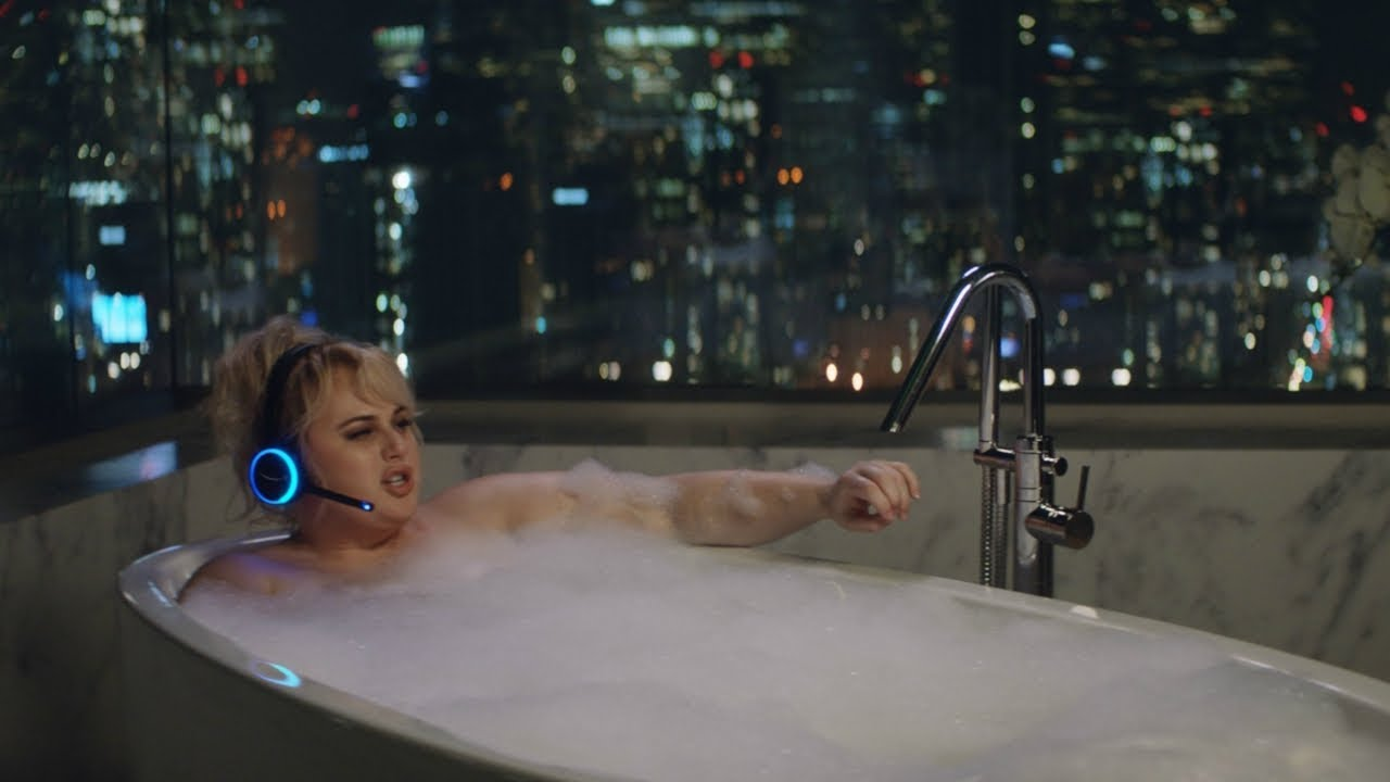 Scene from Amazon Alexa’s Celebrity Swap ad showing a celebrity in a bubble bath replacing Alexa’s voice.
