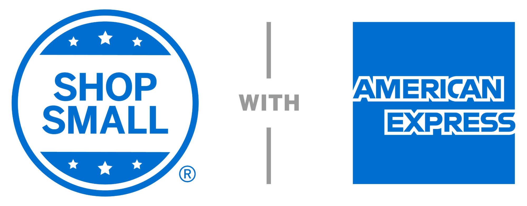 Logos of “Shop Small” and American Express promoting support for local businesses.