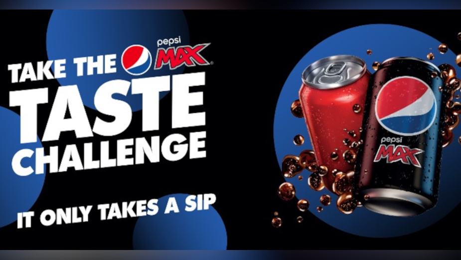Pepsi Max "Taste Test Challenge" ad showing two soda cans with the tagline “It only takes a sip.”