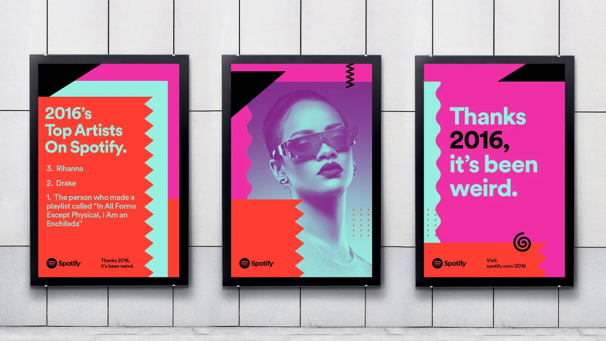  Bold and colorful billboards from Spotify’s “Thanks 2016” campaign using listener data to create personalized content.
