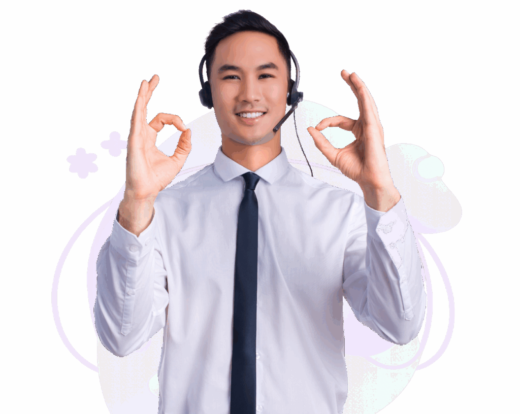 LeadAdvisors specialist providing customer support via headset in a professional, tech-enabled workspace