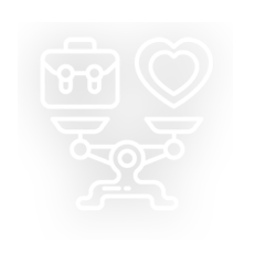 Line-style icon representing work-life balance, with a scale evenly weighing work and personal life — highlighting LeadAdvisors’ commitment to employee well-being.