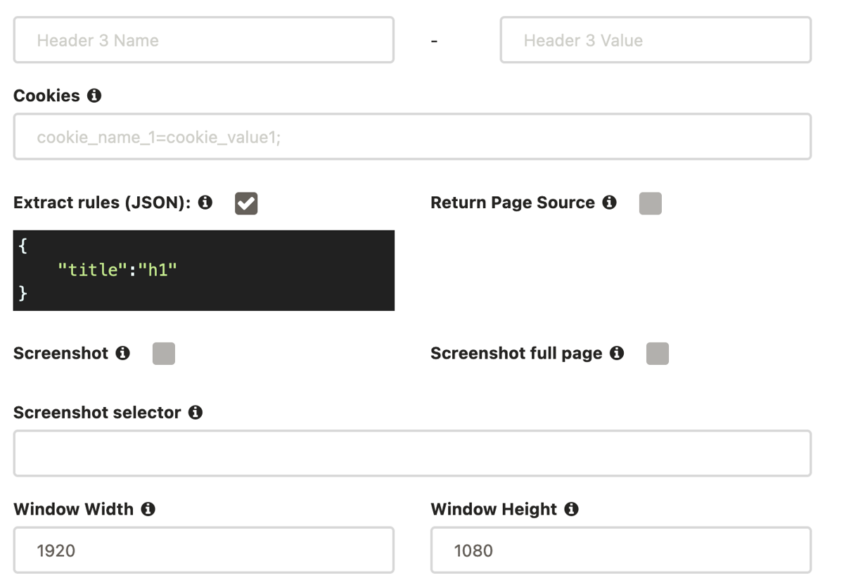 ScrapingBee interface showing JSON extraction rules with CSS selector