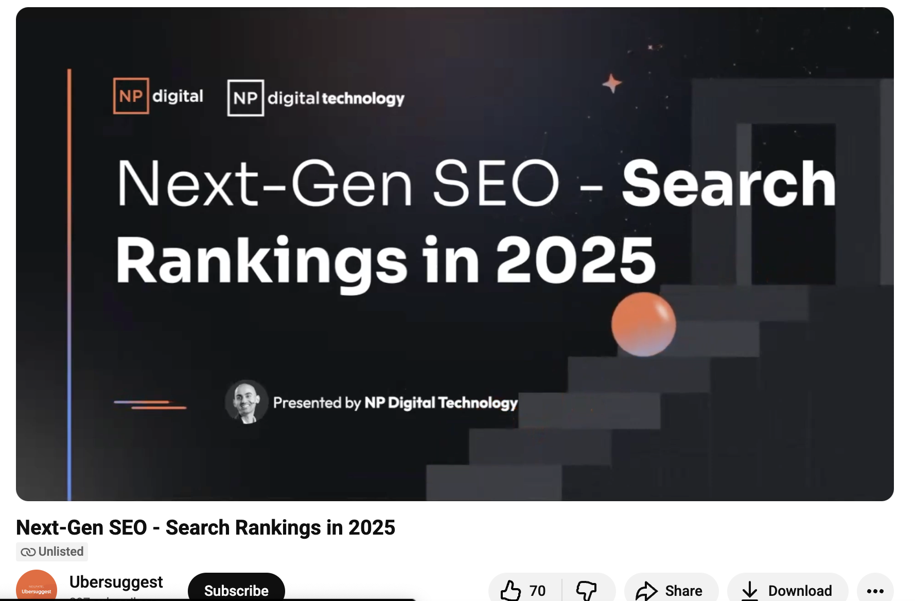 Presentation slide titled Next-Gen SEO – Search Rankings in 2025, presented by NP Digital Technology.