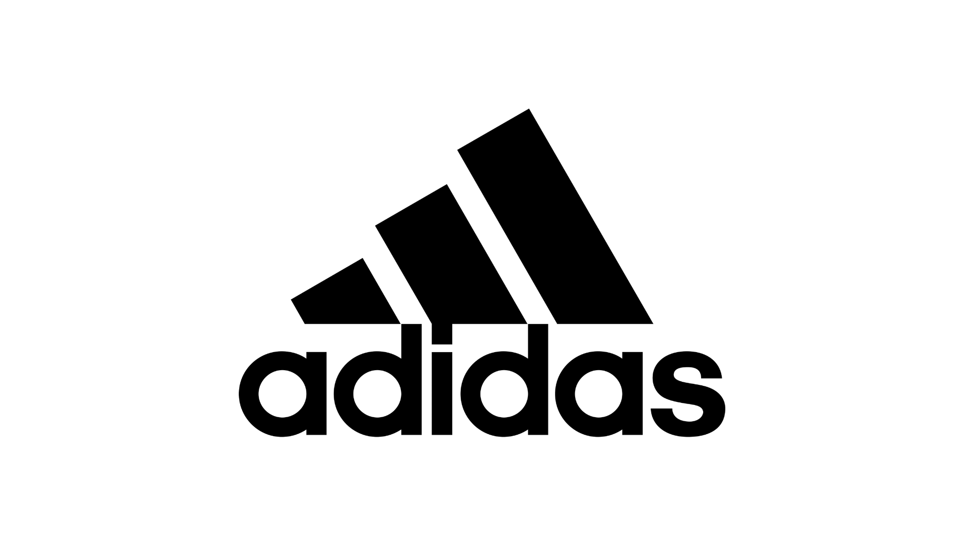 The image shows the Adidas logo with three black diagonal stripes forming a mountain shape above the word adidas in bold, lowercase black letters on a white background.
