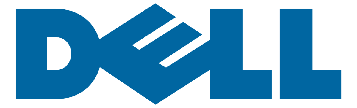 The image shows the iconic blue Dell logo, featuring the letter E tilted diagonally, set against a light gray background—a classic example of blue logos in modern branding.