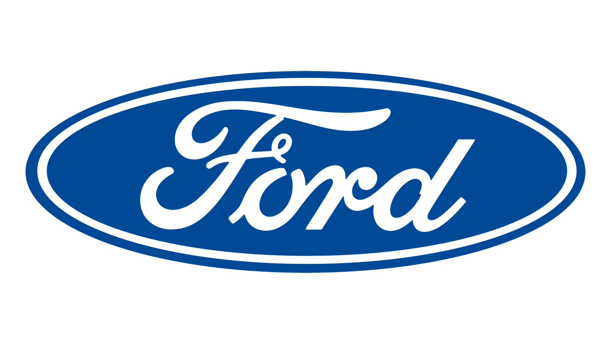 The image shows the Ford logo, a classic example of blue logos, featuring the word Ford written in white cursive script inside a blue oval with a white border.
