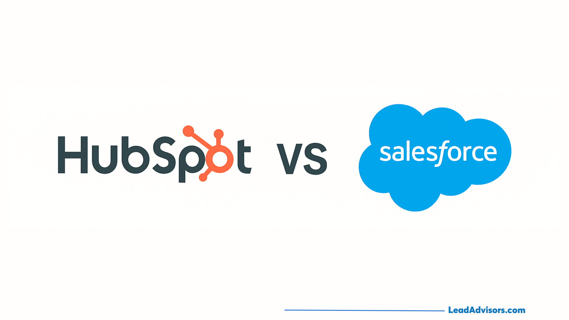 Logos of HubSpot and Salesforce side by side with vs between them, representing a comparison between the two platforms.