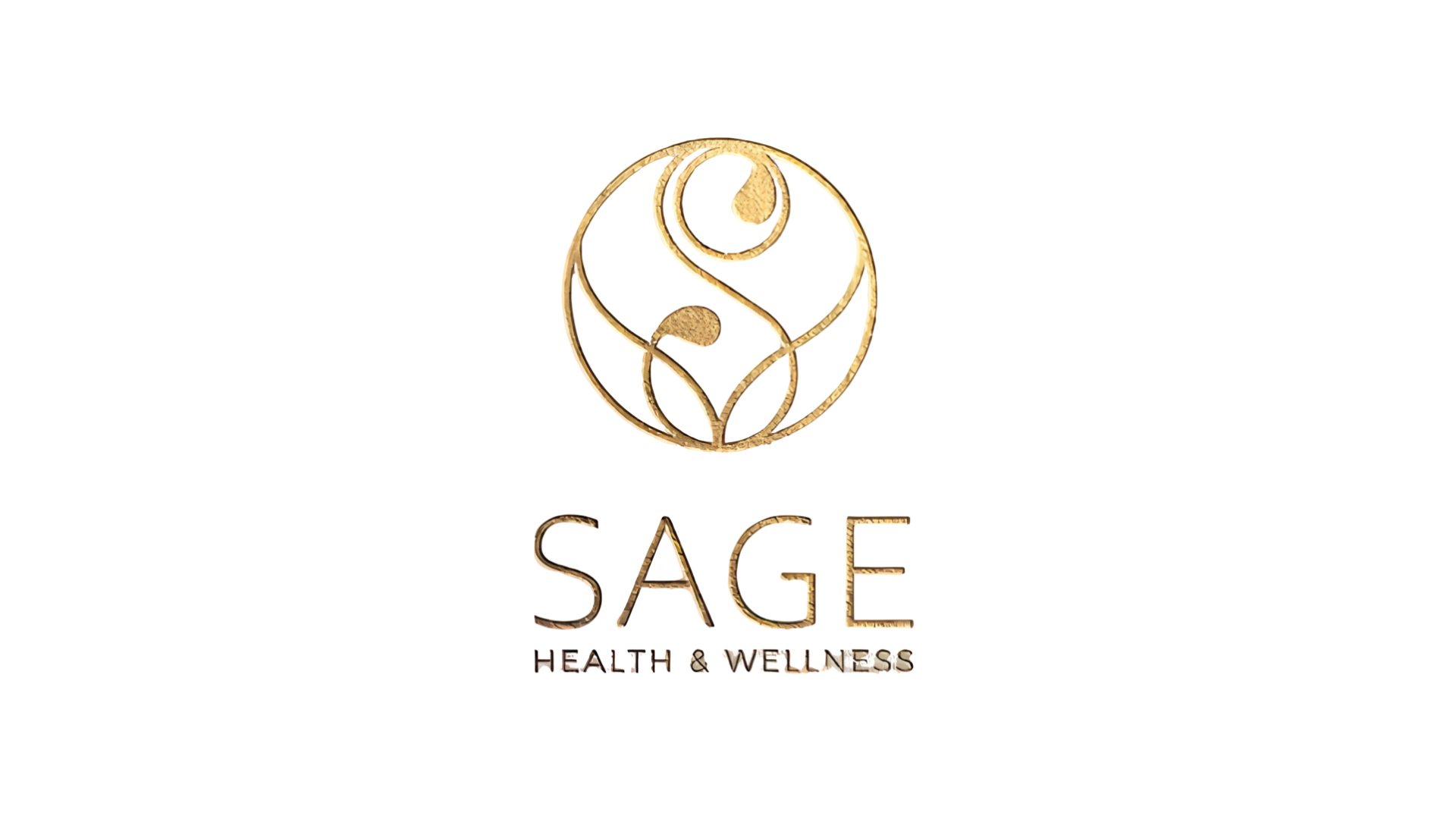 Gold minimalist logo with a stylized plant inside a circle above the words SAGE HEALTH & WELLNESS on a white background. The design conveys a sense of natural health and elegance.