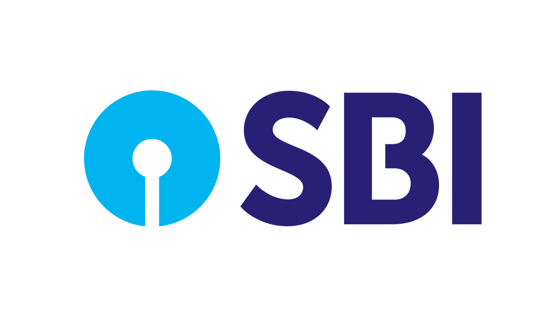 The image shows the logo of SBI (State Bank of India) with a blue keyhole-shaped symbol on the left and the bold letters “SBI” in dark blue on the right.