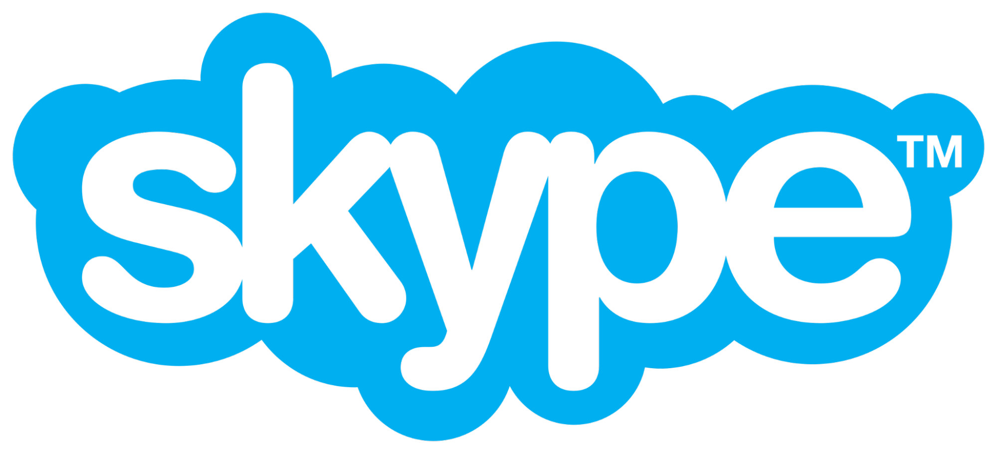 The Skype logo, known among popular blue logos, features the word skype in white lowercase letters inside a blue cloud shape, with a small TM trademark symbol in the upper right corner.