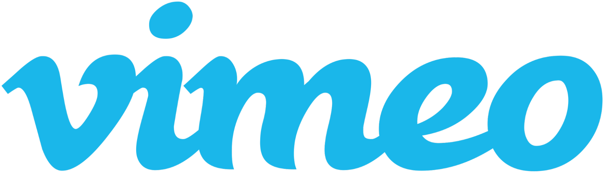 The image shows the word vimeo written in lowercase, bold, light blue, cursive letters, representing one of the most recognizable blue logos as the Vimeo logo.