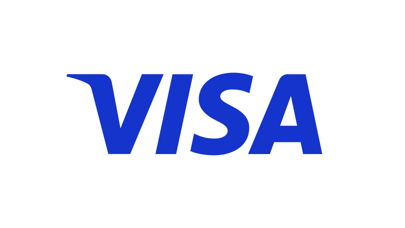 The image displays the VISA logo, one of the most recognizable blue logos, with the word VISA in bold blue uppercase letters on a white background.