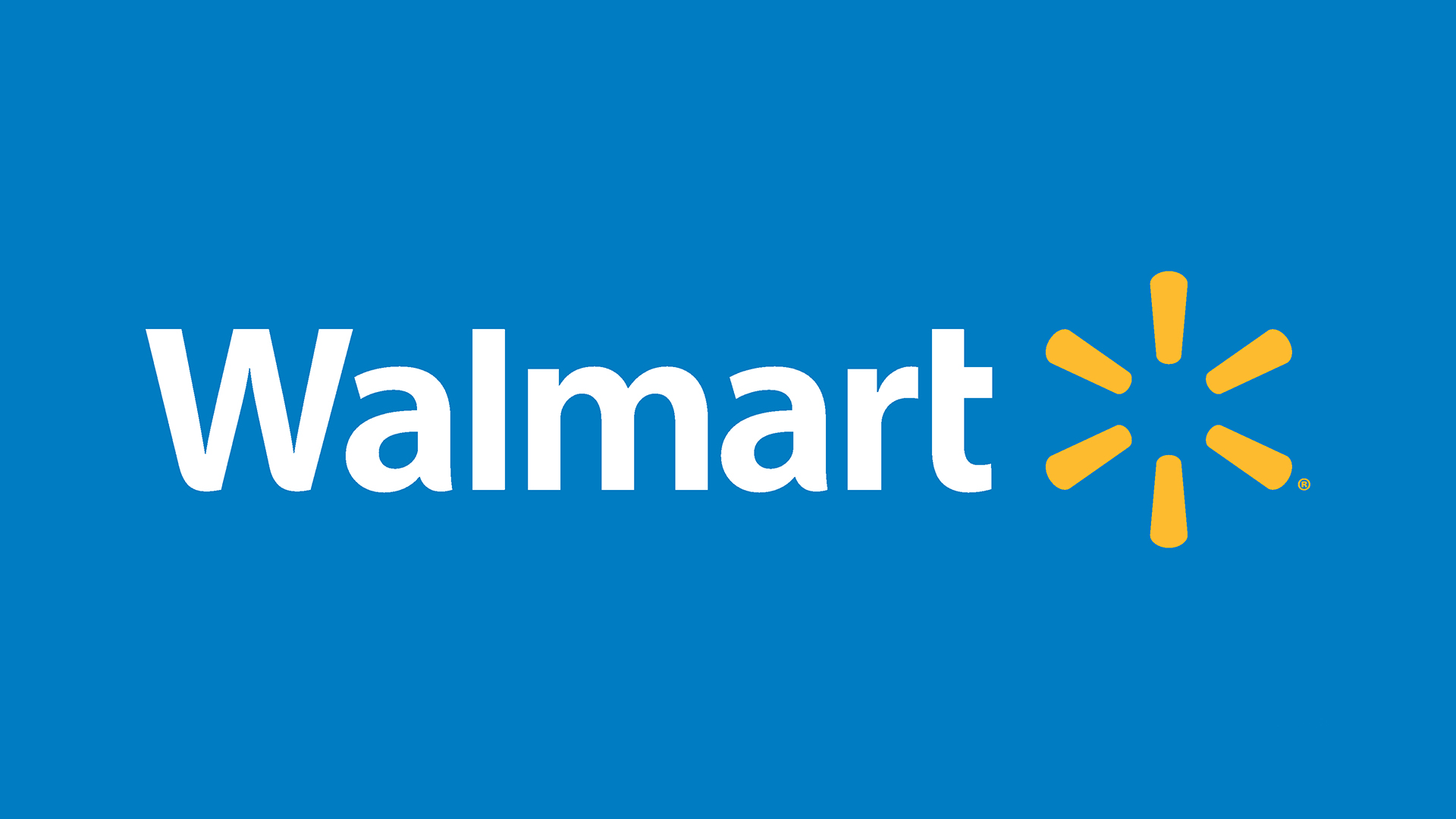 Walmart logo featuring white “Walmart” text and a yellow spark symbol on a blue background, exemplifying standout Blue logos.
