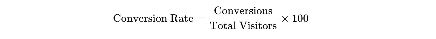 Mathematical formula for Conversion Rate: Conversions divided by Total Visitors, multiplied by 100.