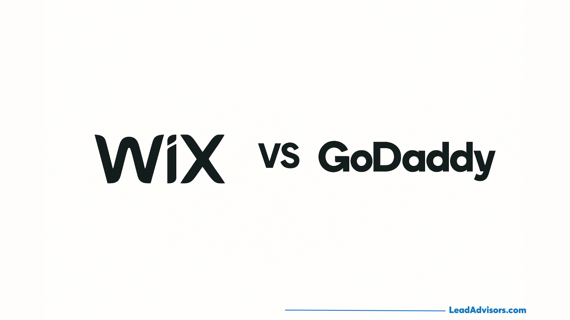 Black text on a white background displays “Wix vs GoDaddy,” representing a comparison between the two website builders. The source LeadAdvisors.com appears in small blue text in the bottom right corner.