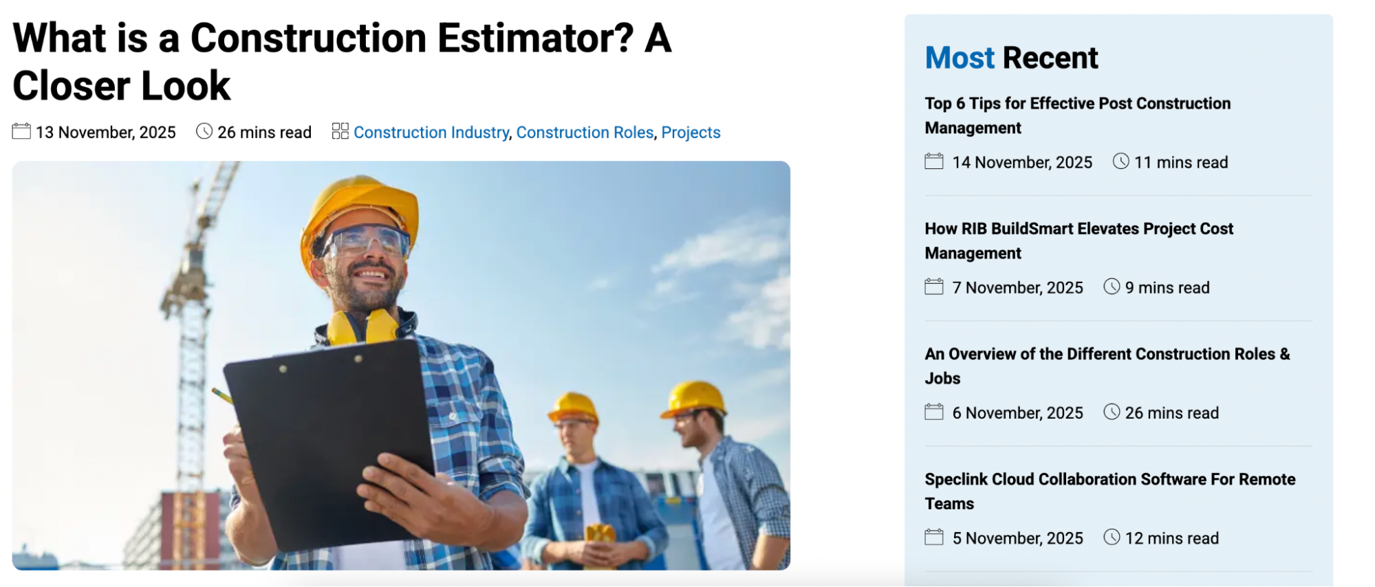A construction worker wearing safety gear reviews project notes on a clipboard while standing with teammates at a job site.