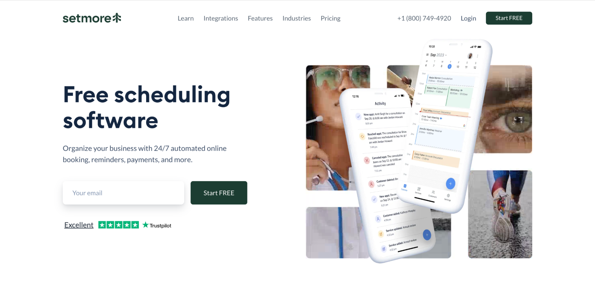 Setmore free scheduling software promoting automated online booking, reminders, and payments for businesses.