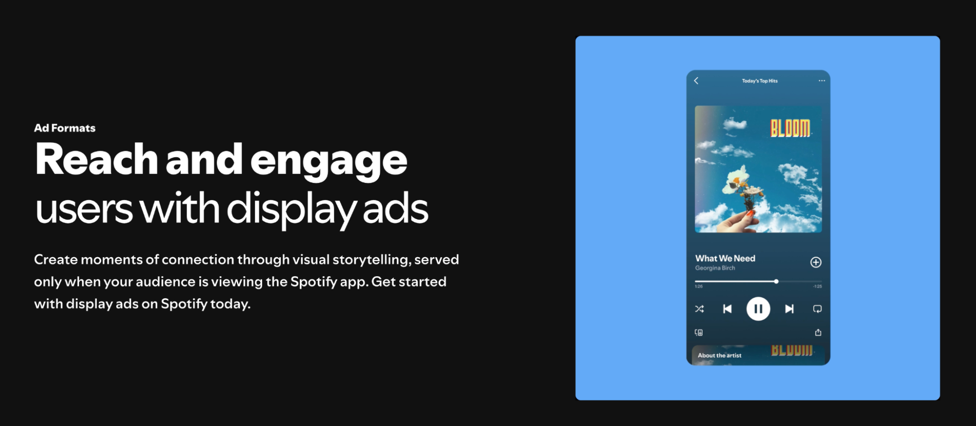 Spotify display ad example featuring a visual ad shown on the app during music playback.