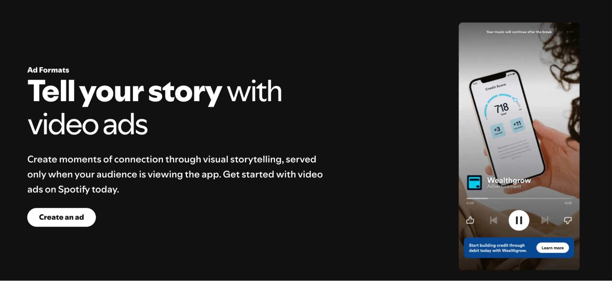 Spotify video ad example showing a mobile video advertisement displayed during app use.