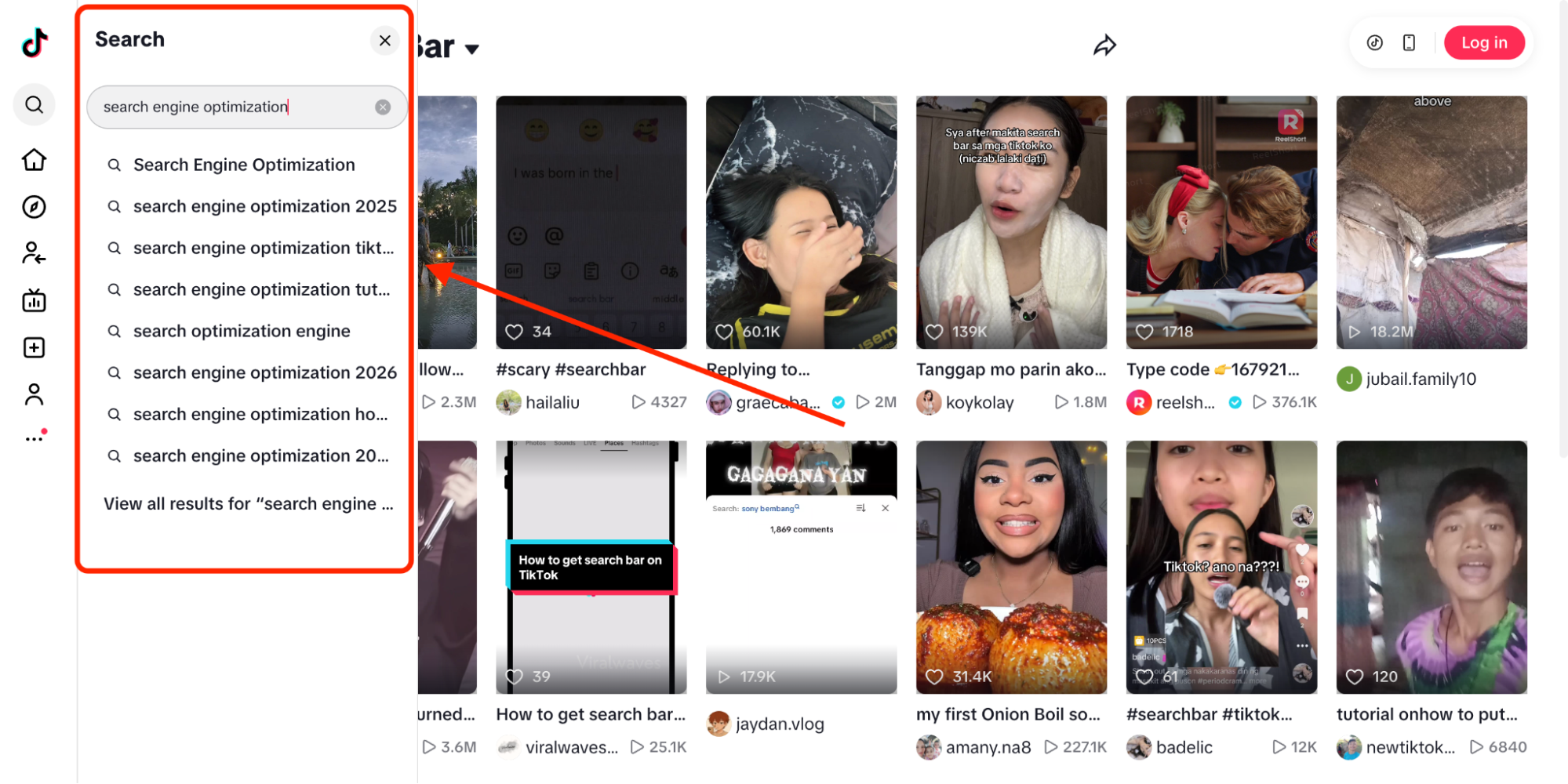 Example of doing SEO keyword research using TikTok search suggestions.