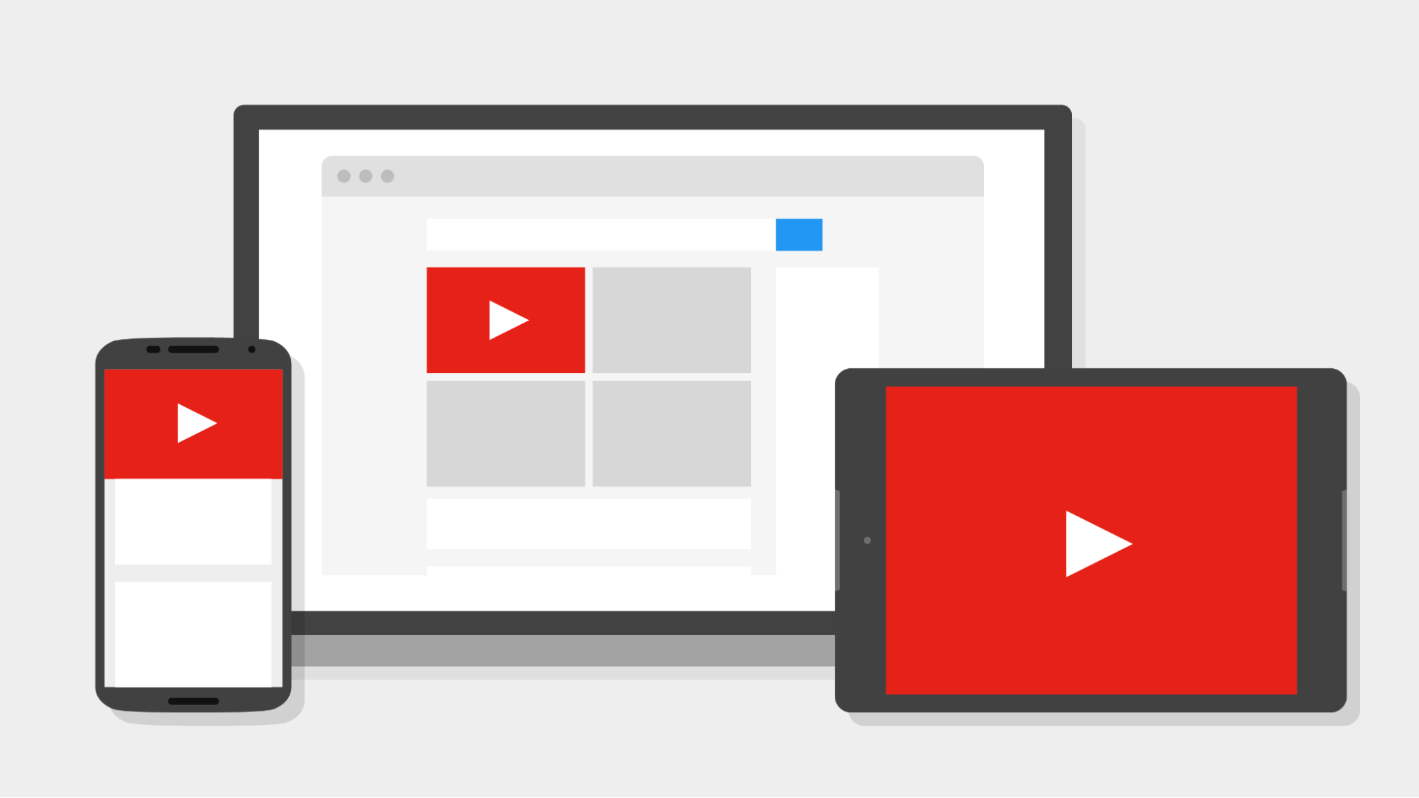 Illustration of YouTube displayed on phone, tablet, and desktop screens, representing cross-platform visibility that boosts AI citation potential.