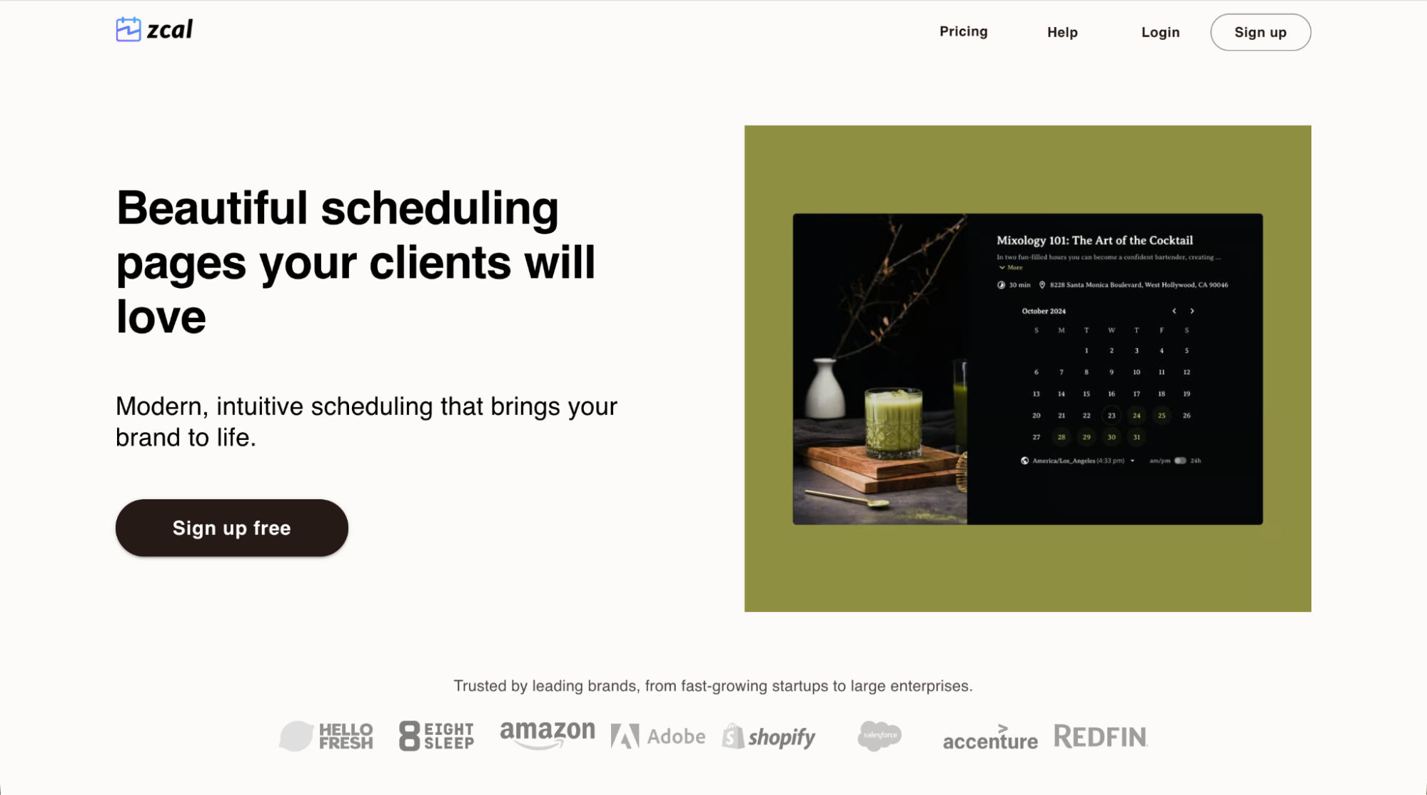 Zcal modern scheduling page design featuring branded, minimalist booking calendars for client appointments.