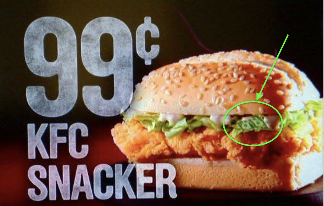 KFC Snacker Ad Showing Hidden Dollar Imagery