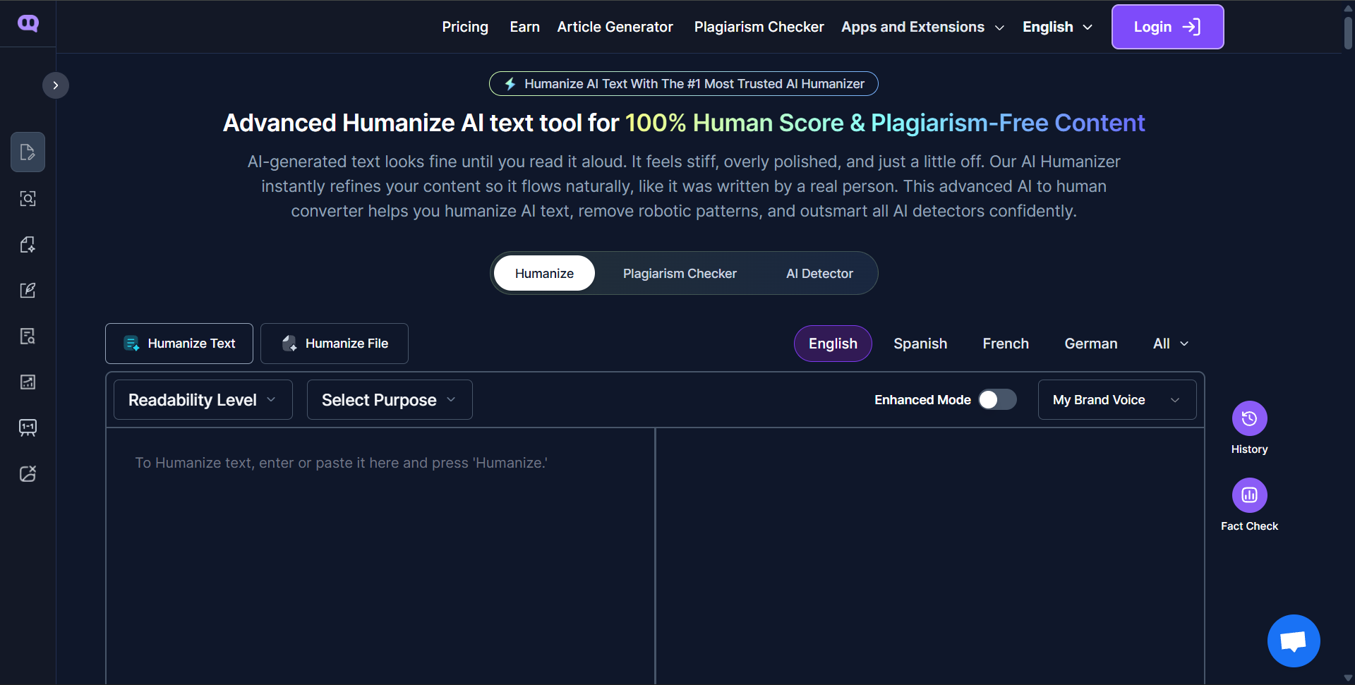 humanizeaitext.ai home page